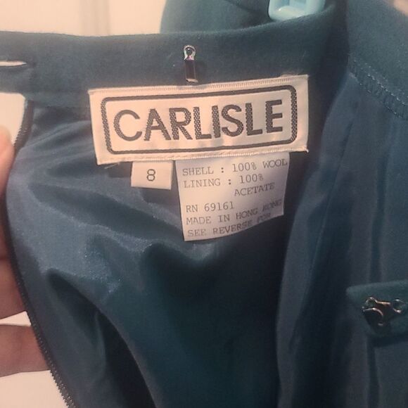Size 8 Carlisle Ladies Skirt and Jacket Suit in Green Wool With Velvet Collar - Picture 15 of 16